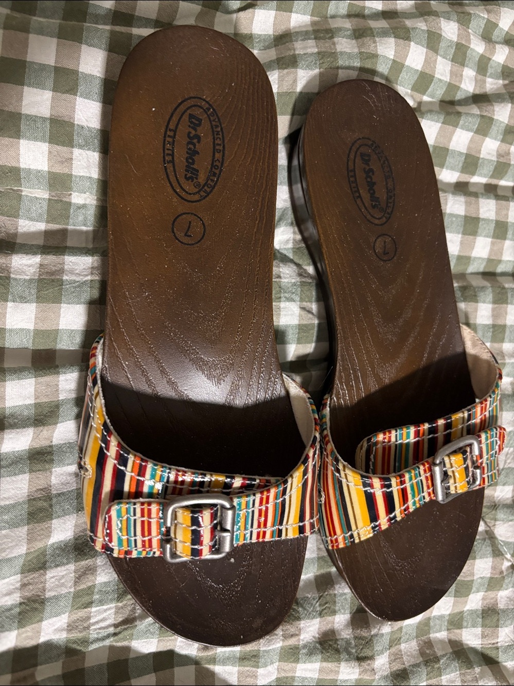 Dr. Scholl's Multicolor Striped Slide Sandals with Buckle - Picture 2 of 4